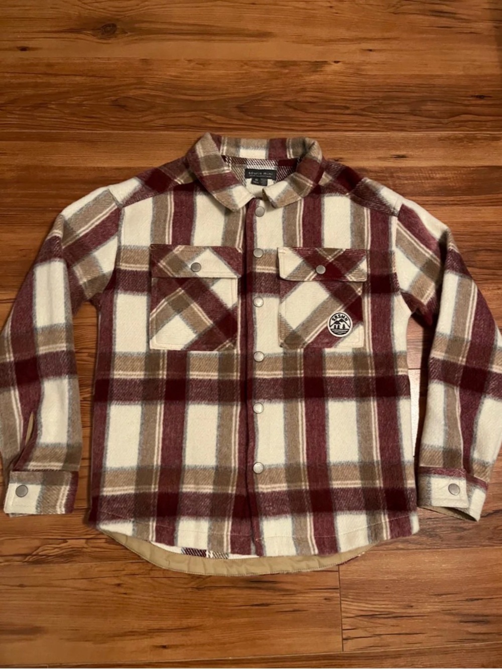 Kids Plaid Button-Up Jacket Vest - Burgundy, Cream & Tan